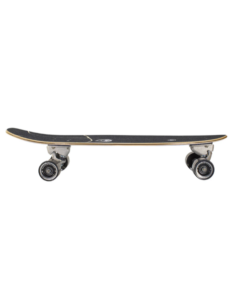 Skateboard with black wheels on a white background
