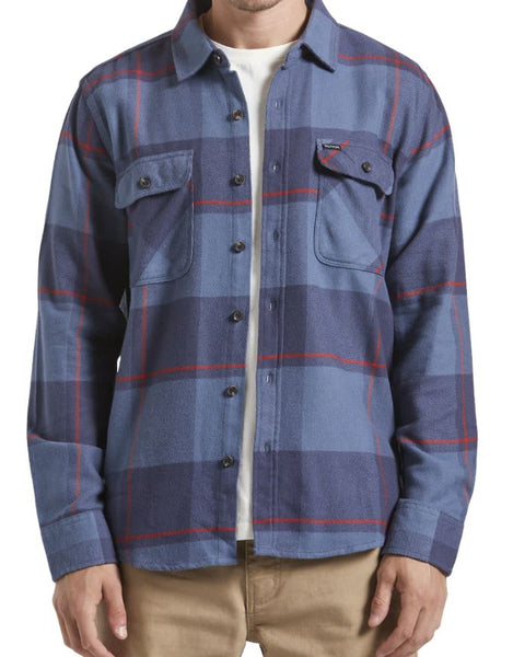 Brixton Bowery L/S Flannel | Bering Sea/Mood Indigo/Adrenal