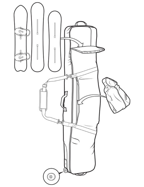 Burton Wheelie Gig Snowboard Bag 2027 packing diagram