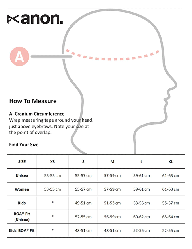 Anon Rodan Helmet Black - Sizing Guide Feature Detail - Twelve Board Store Australia