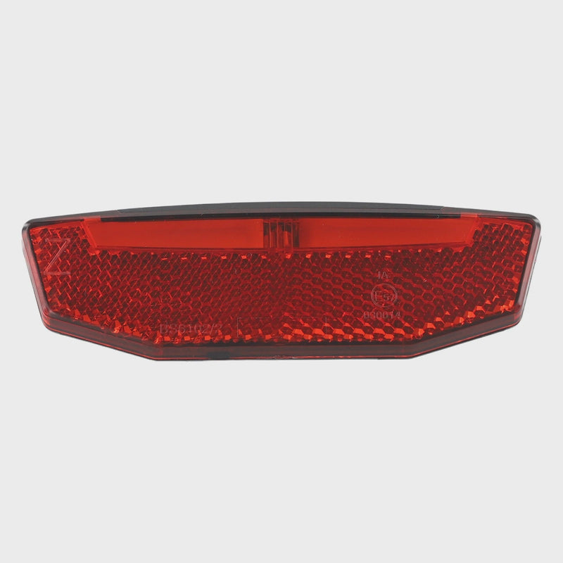 A red reflective vehicle rear light assembly with a textured honeycomb pattern and a black top frame, shown against a light gray background.