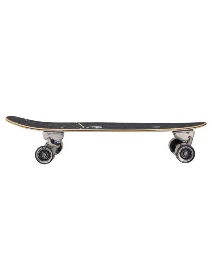 Skateboard with black wheels on a white background