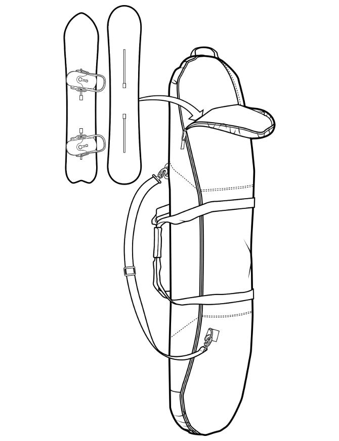 Burton Space Sack Snowboard Bag 2027 packing diagram