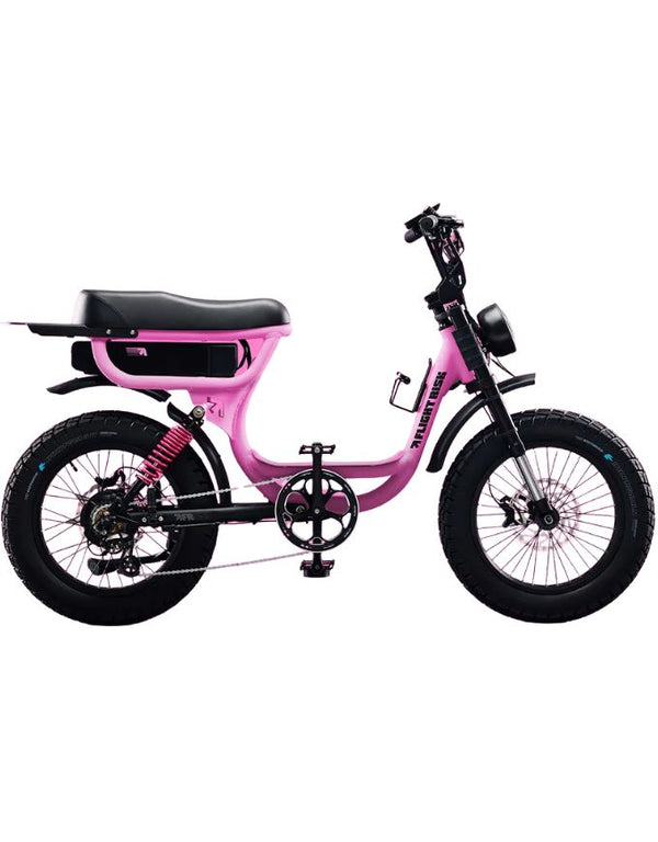 Pink children's bicycle on a white background
