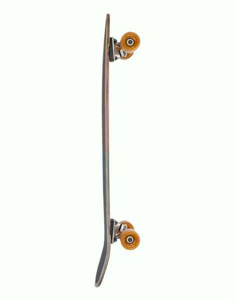 Skateboard with orange wheels on a white background