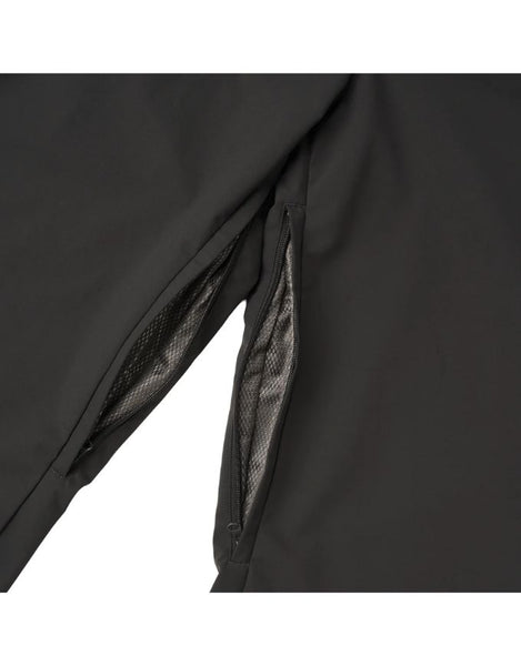 Close-up of a black jacket with mesh panels on a white background