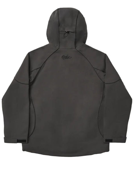 Dark gray hooded jacket on a white background