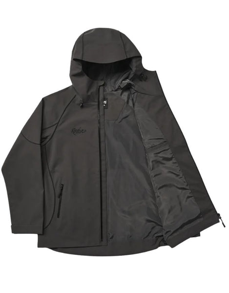 Dark gray jacket with a hood on a white background