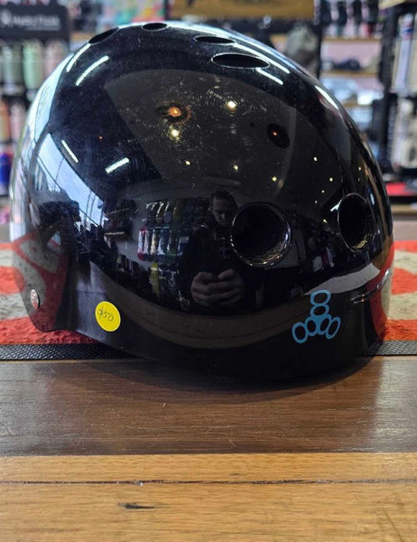 Triple 8 Cert SS Helmet | Black Gloss w/ Blue padding (Ex Display/No Box)