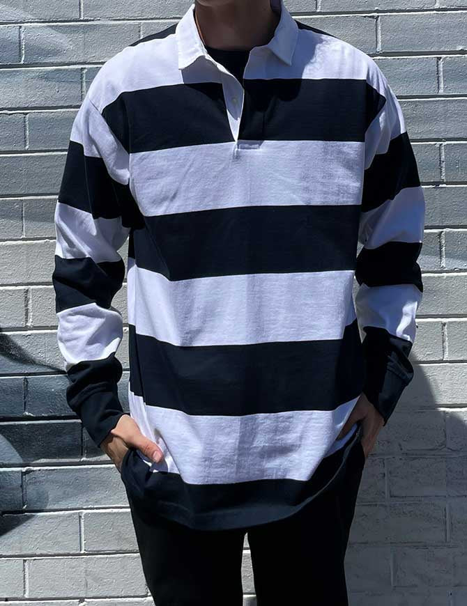 Twelve Rugby Stripe Shirt | White/Navy
