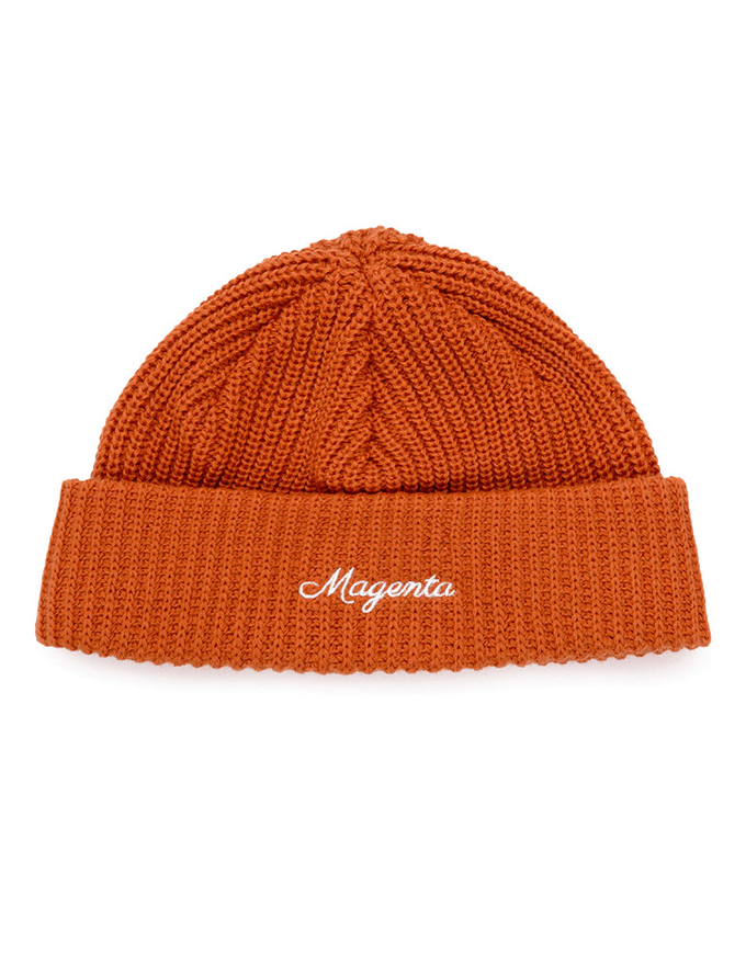 Magenta Cursive Low Beanie | Orange